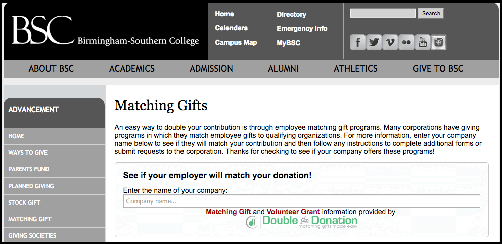 Matching gifts - Dedicated matching gift page - Birmingham Southern College