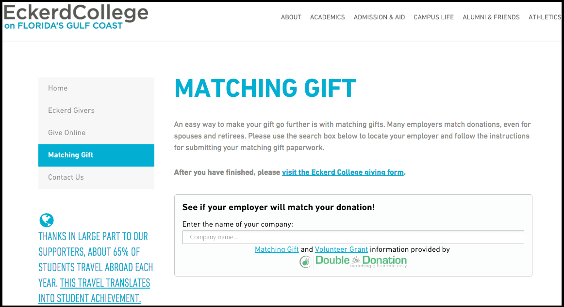 Matching gifts - Dedication matching gift page - Eckerd College