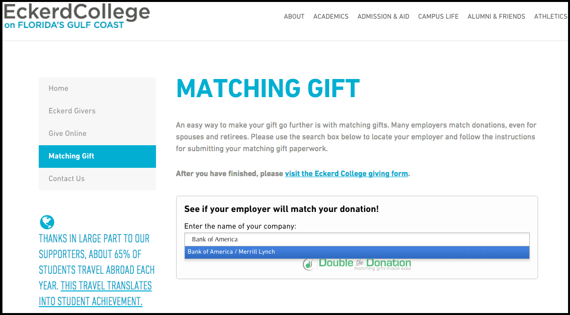 Matching gifts - Dedication matching gift page - Eckerd College