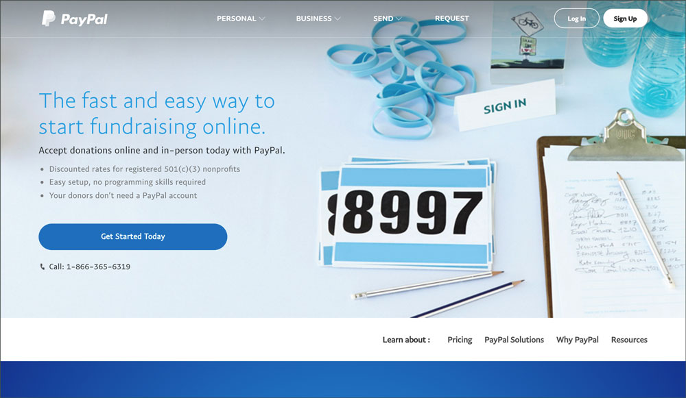 PayPal allows you to collect donations online with its nonprofit software.