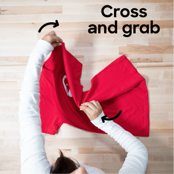 crossed shirt with both hands and grab