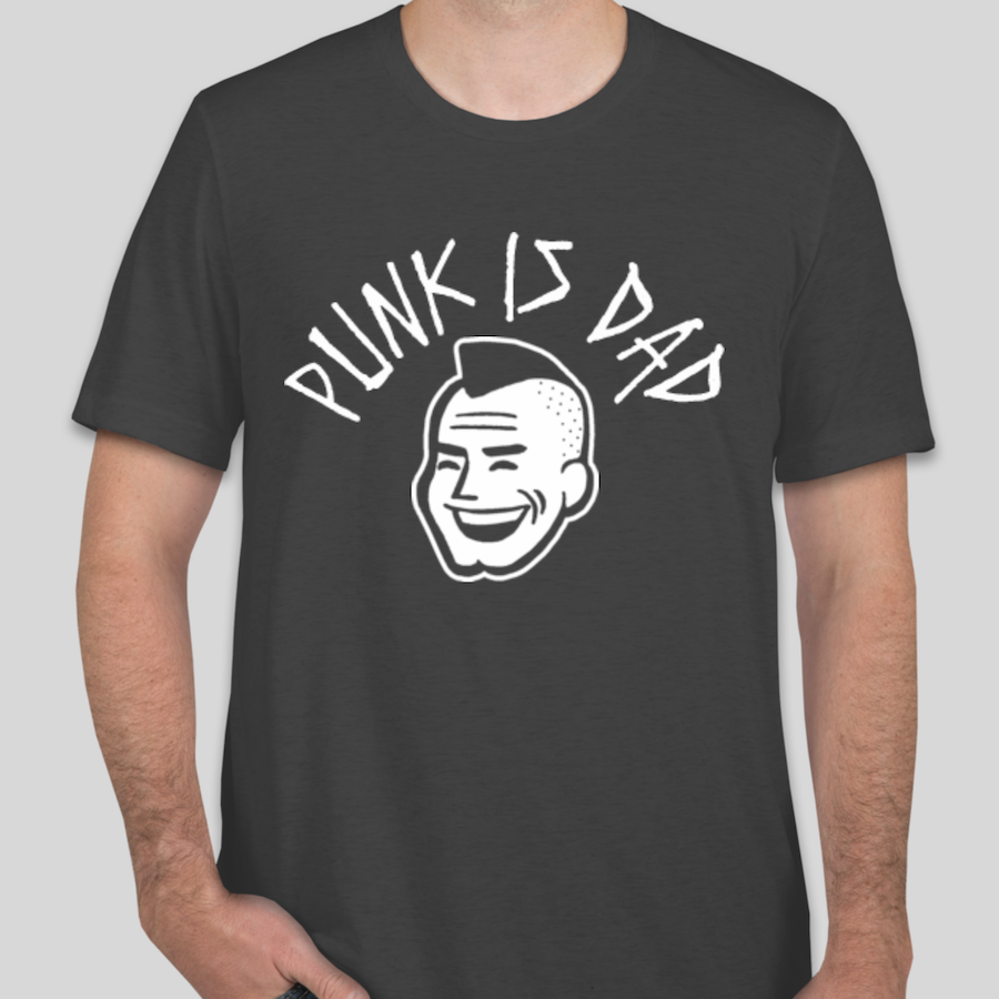 Father's Day Dad Joke Custom T-Shirt that shows a punk guy with a mohawk and says "Punk is dad"