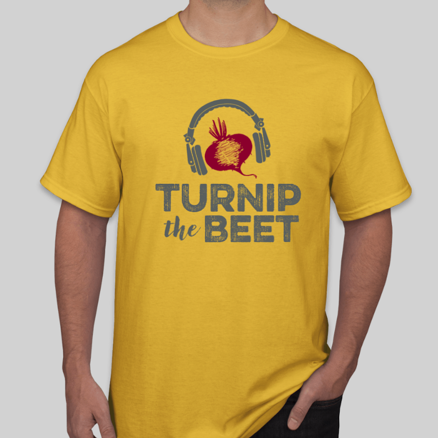 Father's Day Dad Joke Custom T-Shirt that shows a turnip with headphones and says "Turnip the beet"