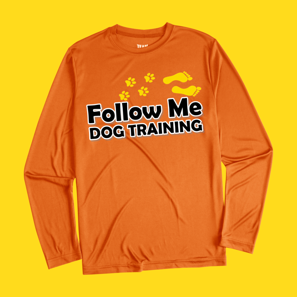 a custom t-shirt with a logo that says follow me dog training