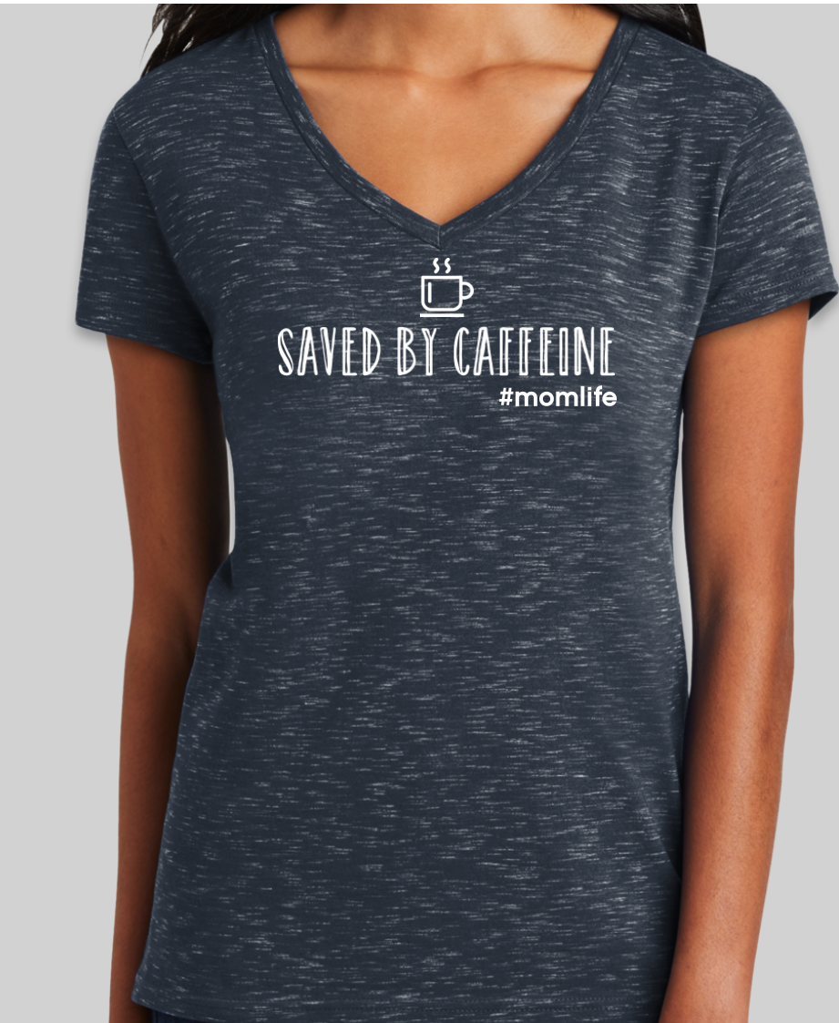 custom t-shirt with a design that says saved by caffeine