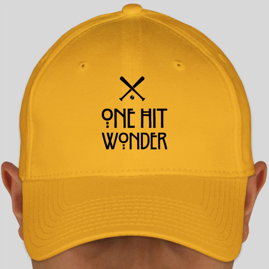 custom baseball hat with two bats and a baseball reading One Hit Wonder