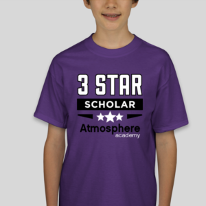 a kid in a custom t-shirt that says 3 star scholar