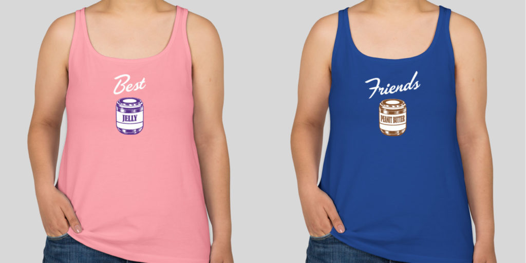 Custom best friend tank tops that show an image of jelly and peanut butter.
