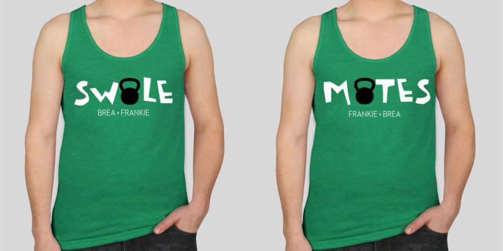 Custom best friend tank tops that say swole mates on them with a kettlebell replacing the O and the A.