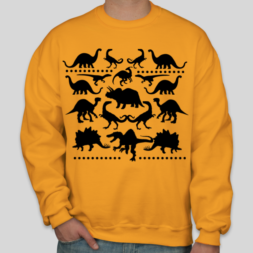 Custom tacky t-shirt template showing a pattern of various dinosaurs.