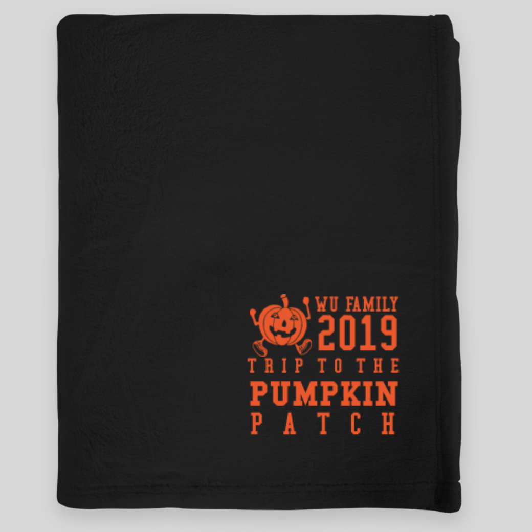 custom blanket in black with an orange family 2019 trip to the pumpkin patch design