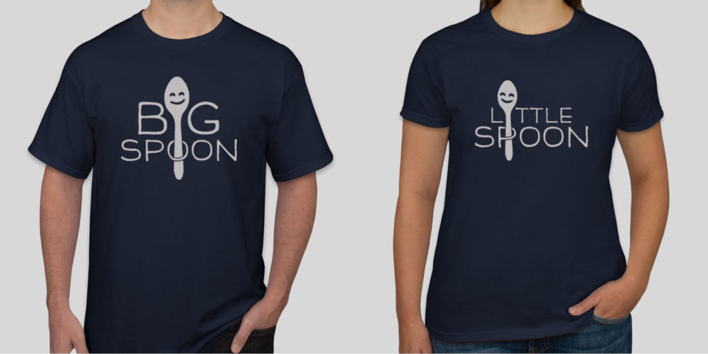 A pair of custom couple t-shirts with big spoon and little spoon on them