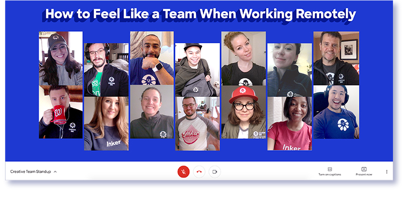 a team works remotely
