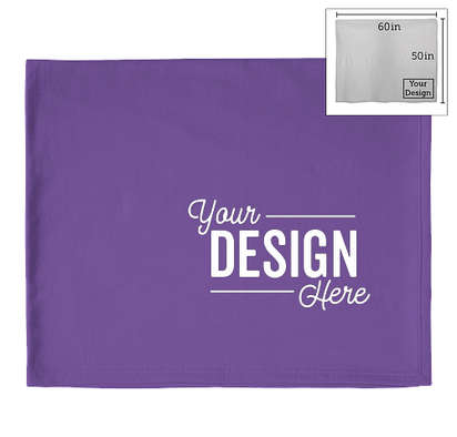 Custom sweatshirt blanket in purple 60 inches by 50 inches with a design placement in the bottom right corner