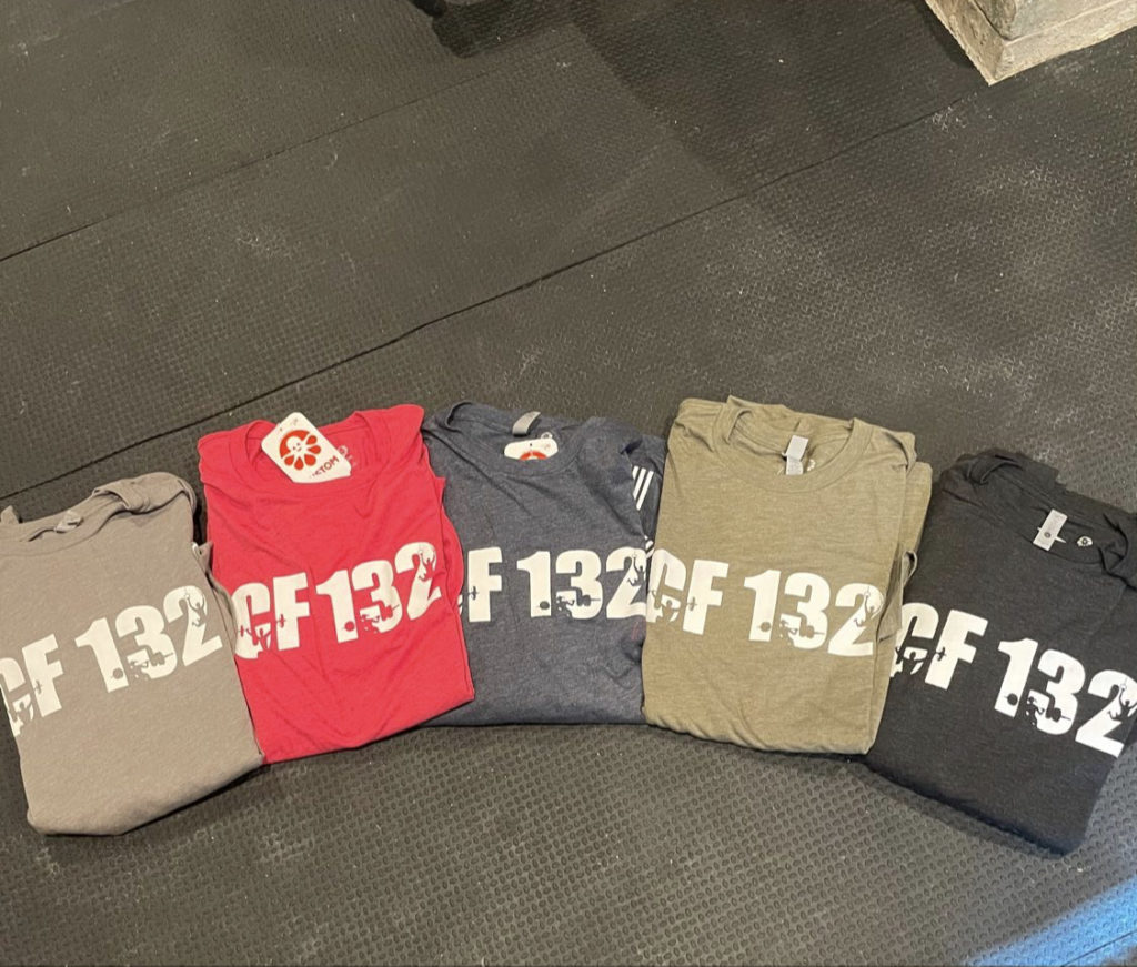 Lineup of custom shirts with the CF 132 logo