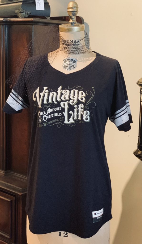 Women's v-neck t-shirt with retro "Vintage Life" text printed on it