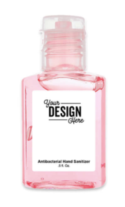 Stay germ-free with Full Color 0.5 oz. Squirt Hand Sanitizer for your trade show giveaways. This bottle comes in five colors, but the one pictured is a blossom pink with a white label that says, "Your Design Here." 
