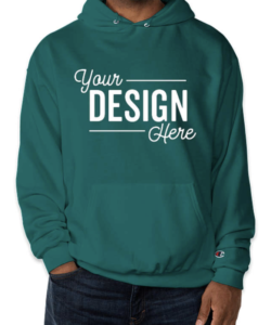 The Champion Powerblend Pullover Hoodie is a customer favorite and comes in an array of colors. It's pictured here in Emerald Green.