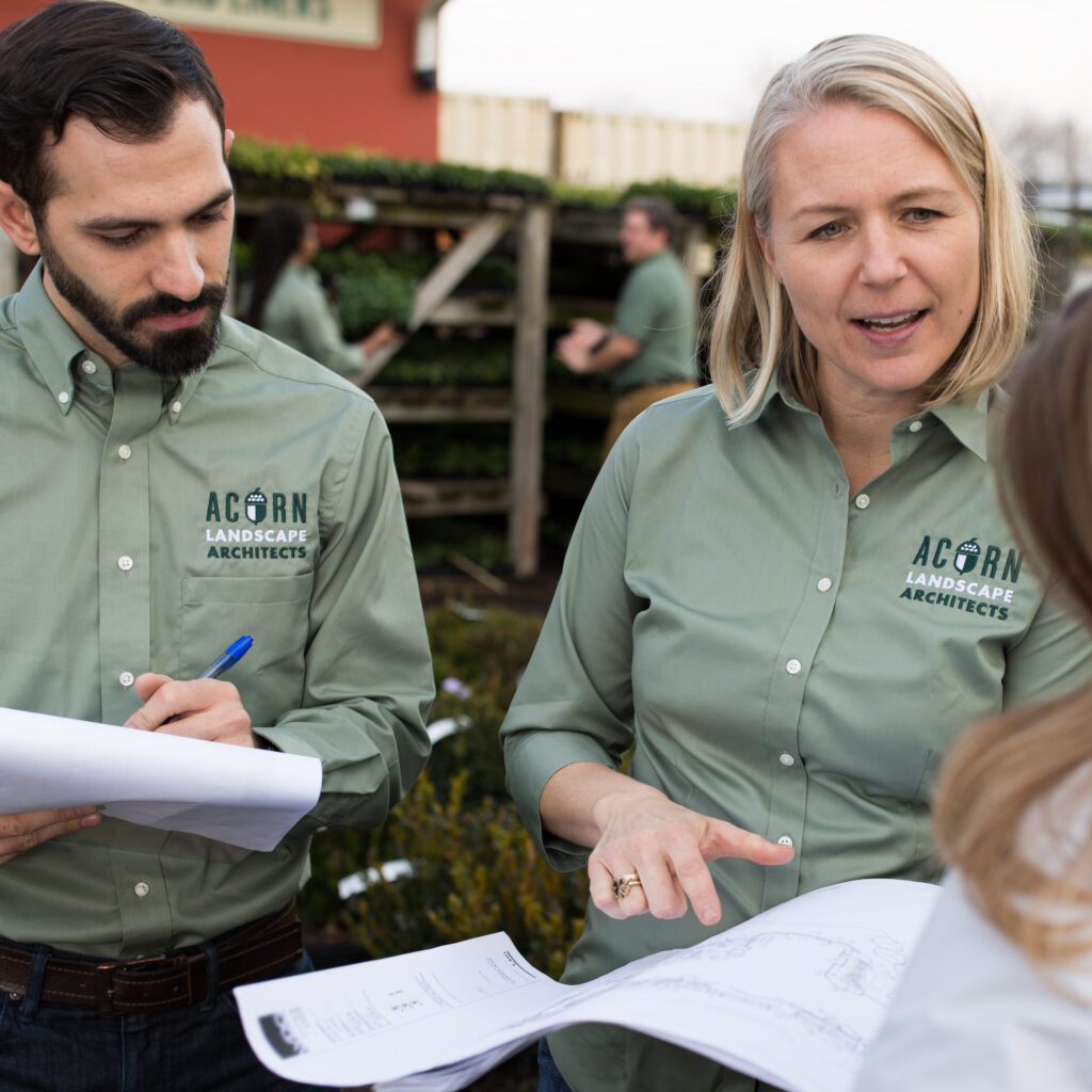 landscapers wearing embroidered work shirts
