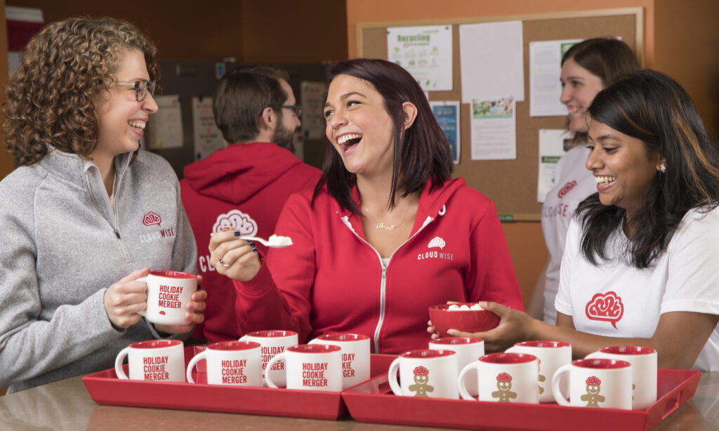 custom mugs at a holiday party