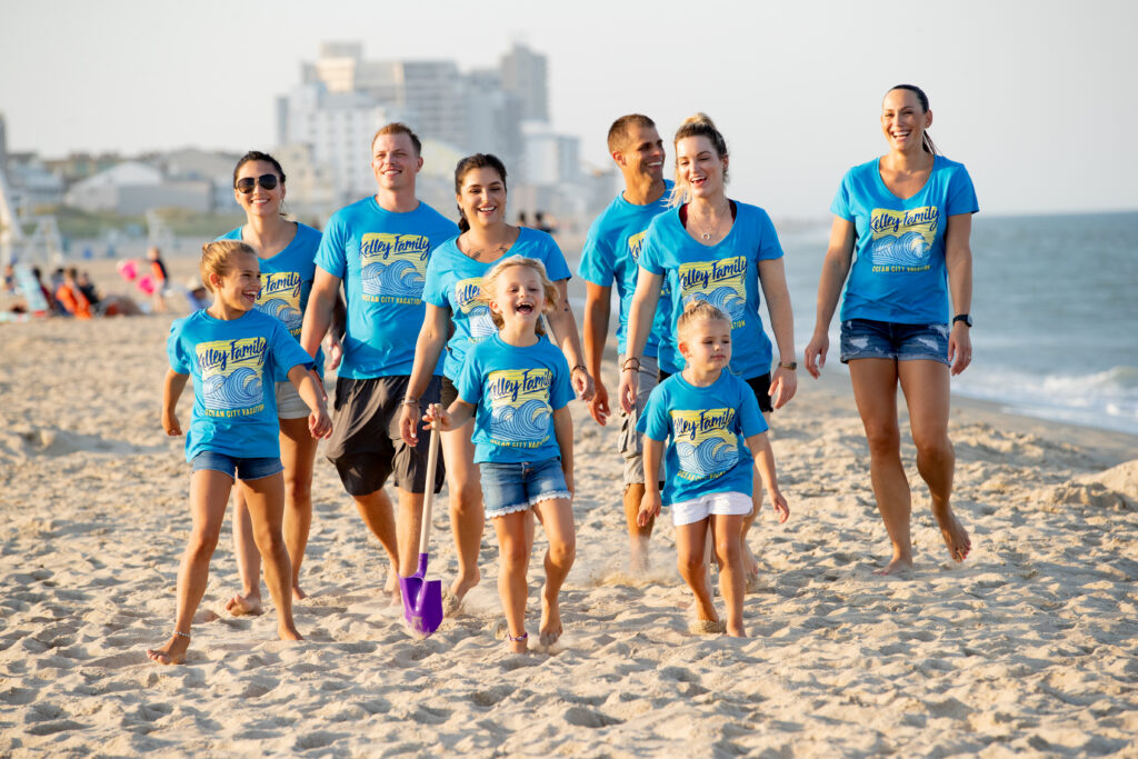 family wearing perfect custom t shirts at their reunion