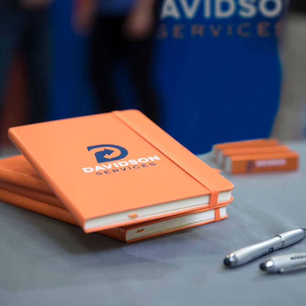 custom notebooks at a trade show